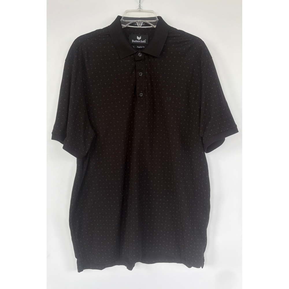 Buttercloth Icy Cotton Polo Shirt Mens XL Black Geometric‎ Print Regular Fit